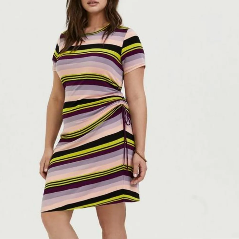 TORRID Mini Jersey Multi Striped Tee Shirt Dress Sz00 Bodycon Rayon-Spandex - Picture 1 of 14